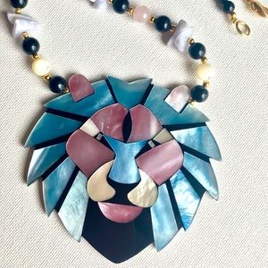 Lion head Vintage Mother of Pearl Inlay Necklace